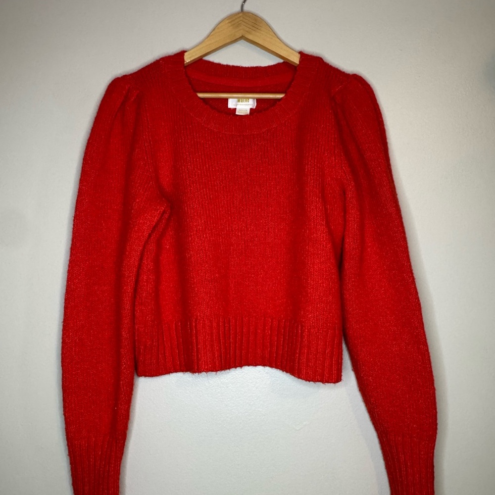 Maeve Anthropologie Orange Cropped Knit Sweater Puff Sleeve‎ Size M